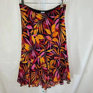 2/$30 Heads Up Large Tropical Floral A Line Skirt Flowy Hawaiian Party Vintage